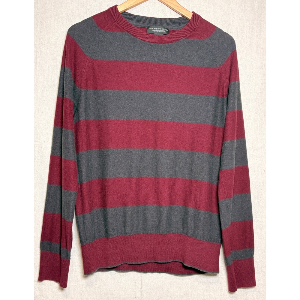 Bloomingdales Cotton Cashmere Blend Striped Sweater Burgundy Grey Mens Sz Medium